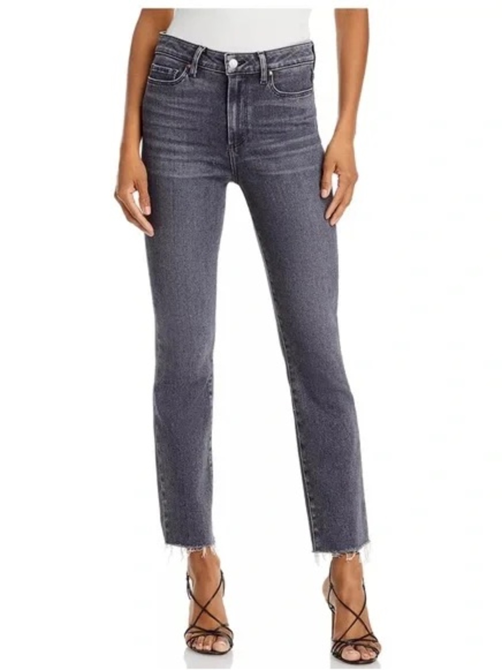 PAIGE Cindy Gray Washed High-Rise Cropped Jeans